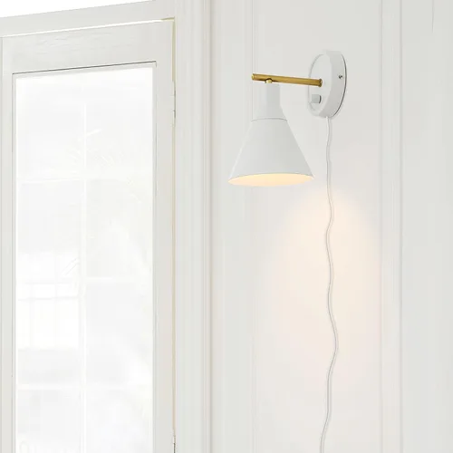 Miniatura 7 de Globe Electric 65542 - Candelabro de pared de 1 luz con enchufe o cableado, blanco mate, acento en latón, interruptor giratorio de atenuación sin
