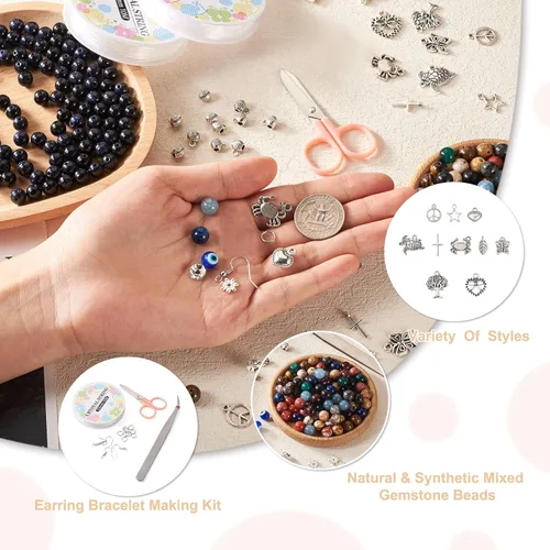 Miniatura 4 de Fashewelry Mala Yoga - Kit de fabricación de pulseras para hombre, 300 cuentas de aleación tibetana de piedra de lava natural, cuentas de piedra