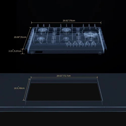 Miniatura 7 de Empava Placa de cocina de gas de 30 pulgadas, 5 quemadores sellados SABAF fabricados en Italia, encendido por llama de iones integrados