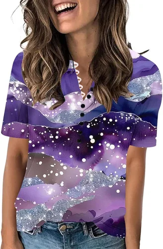 Miniatura 29 de Summer Shirts for Women 2025 Plus Size Short Sleeve Henley Tops Marble Floral Loose Tshirt Tee Casual Dressy Tunics