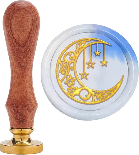 Miniatura 5 de CRASPIRE Sello de cera con diseño de luna y estrellas, estilo vintage, bohemio, 0.98 pulgadas, sello de latón extraíble con mango de madera