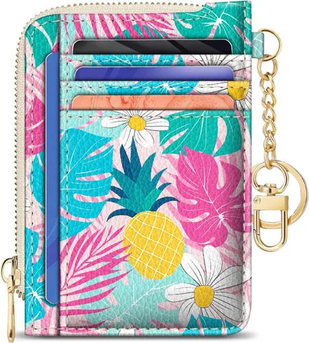 Miniatura 32 de GIANCOMICS Cartera delgada con tarjetero para mujer, funda pequeña con bloqueo Rfid, llavero de bolsillo delgado con cremallera curvada, tarjetero
