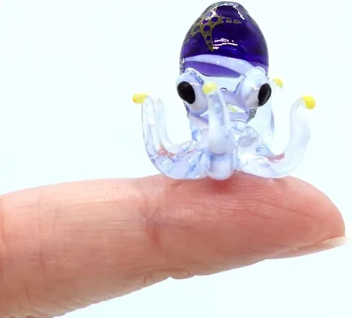 Miniatura 23 de Pulpo diminutas micro figuras sopladas a mano de vidrio de color arte animales coleccionables regalo decoración del hogar (negro)