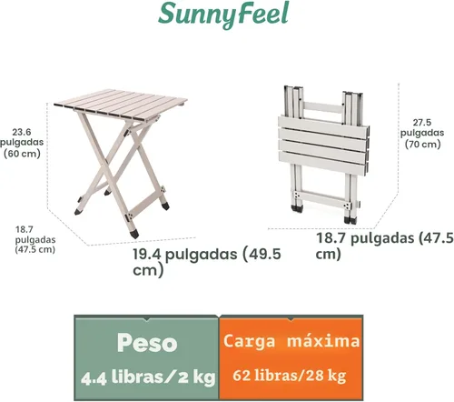 Miniatura 3 de SUNNYFEEL Mesa de camping plegable – Mesa de picnic portátil de aluminio ligero, 18.5 x 18.5 x 24.5 pulgadas para cocinar, playa, senderismo