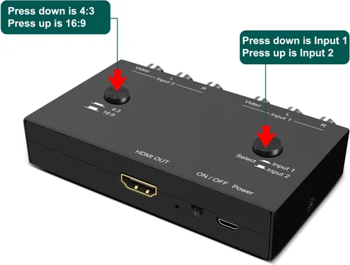 Miniatura 4 de Adaptador convertidor RCA/AV a HDMI de 2 puertos para WII, N64, Xbox, PS1/2/3, reproductores de DVD, etc. (salida HDMI 2AV en 1)