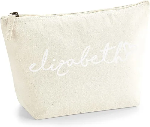Miniatura 21 de Bolsa de accesorios de maquillaje con iniciales de nombre escritas a mano personalizadas en color negro con purpurina o textura de flocado