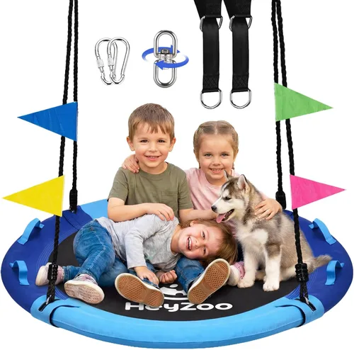 HeyZoo Columpio de Árbol de 43 Pulgadas, Conjunto de Columpio de Platillo para Niños con Capacidad de Peso de 408 Kilos, Incluye Giratorio de 360