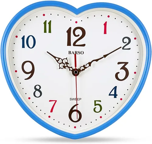 Love Heart - Reloj de pared silencioso de 10 pulgadas, números de colores, perfecto para dormitorio o sala de estar (azul)