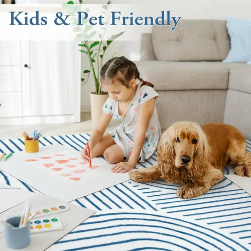 Miniatura 3 de Lahome Alfombras lavables abstractas, alfombra azul de 4 x 6 pies para dormitorio, guardería, suave, antideslizante, moderna, alfombra ultradelgada