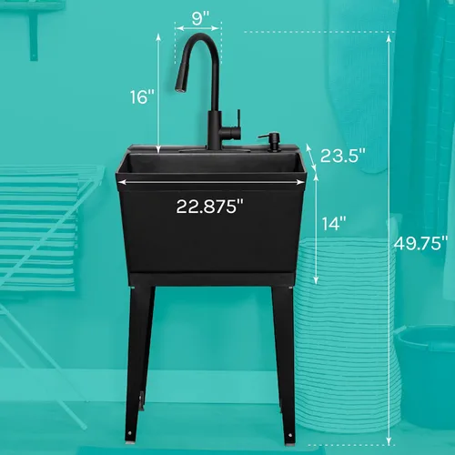 Miniatura 2 de Fregadero utilitario negro con grifo negro de arco alto de VETTA de JS Jackson Supplies, boquilla de rociador extraíble, fregadero de inclinación