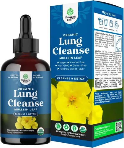 Gotas de gordolobo orgánicas USDA para los pulmones - Desintoxicación y limpieza pulmonar herbal con extracto de raíz de malvavisco y hoja de