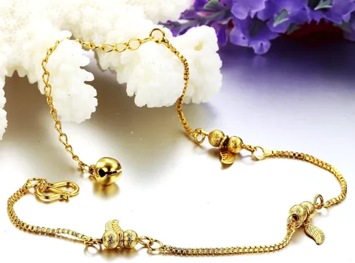 Miniatura 4 de De la Mujer Tobillera Pulsera bañado en oro 18K Lucky Hojas Colgantes Cadena de pie