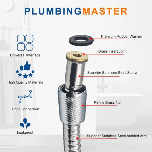 Miniatura 2 de Manguera de ducha de 60 pulgadas de acero inoxidable de mano de repuesto con tuerca de latón, extensión de manguera de ducha flexible larga