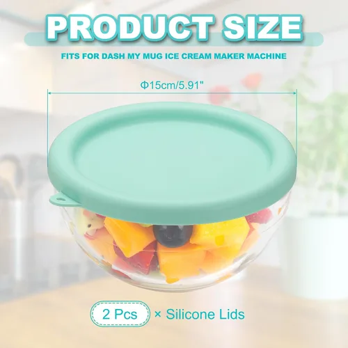Miniatura 2 de uxcell 2 tapas de silicona para tazones de vidrio, máquina de helados, refrigerador, lavavajillas y microondas, color azul claro