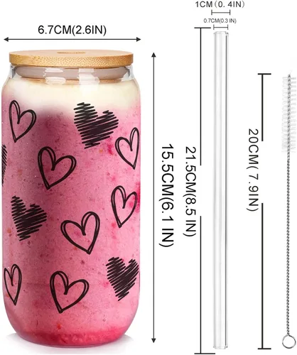 Miniatura 2 de Mason Life Vasos de Café Helado, Tazas de San Valentín Regalos para Ella Mujeres 18 OZ Taza de Corazones Vaso de Cerveza, Vasos para Beber en Pareja