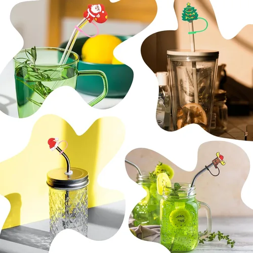 Miniatura 5 de Fundas de popote de silicona para vasos Stanley, accesorios de tapa lindos compatibles con vasos de 30 y 40 onzas (4 unidades de 0.394 in de Navidad)