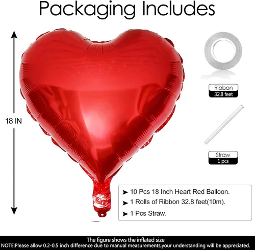 Miniatura 2 de 10 globos rojos de aluminio con forma de corazón de 18 pulgadas, globos de Mylar para baby shower, boda, decoraciones de San Valentín, globos