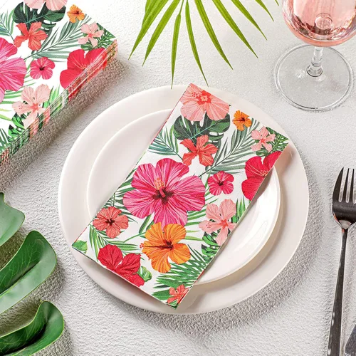 Miniatura 2 de Hotop Paquete de 200 servilletas hawaianas para invitados, servilletas tropicales, decoraciones de fiesta Luau, toallas de papel decorativas