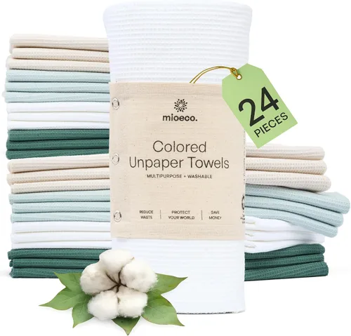 Miniatura 12 de mioeco Paquete de 10 toallas de cocina sin papel lavables, toallas de papel natural superabsorbentes, algodón natural, reutilizables, sin papel
