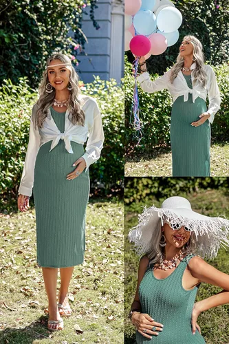 Miniatura 3 de Ekouaer Vestido de maternidad para mujer, de punto acanalado, sin mangas, con abertura lateral, vestido ajustado para embarazo, tallas S-XXL
