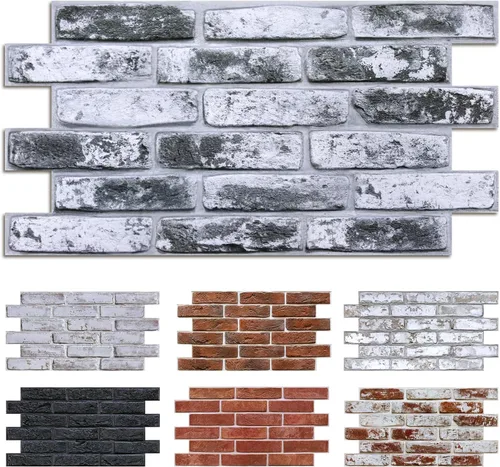 Miniatura 13 de Commomy 10 paneles de pared de piedra 3D para despegar y pegar, panel de pared de piedra sintética de 11.8 x 11.8 pulgadas, papel tapiz de ladrillo