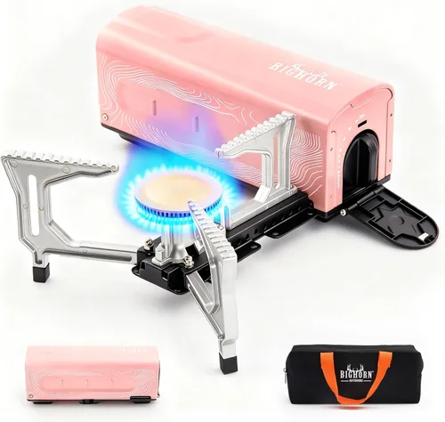 Miniatura 10 de BIG HORN OUTDOORS Estufa de campamento de butano, quemador de gas plegable portátil con bolsa de transporte para camping, uso de emergencia, cocina