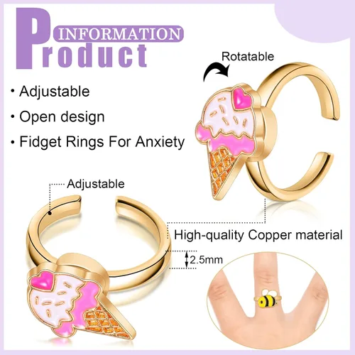 Miniatura 2 de Juego de 9 anillos giratorios giratorios para ansiedad, anillos giratorios para ansiedad, apilables, giratorios, calmantes, ajustables para mujeres