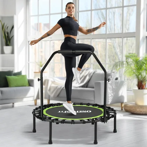 ONETWOFIT Foldable Rebounder Trampoline for Adults, 40/45” Mini Fitness Trampoline W/Adjustable Foam Handle Bungees, Quiet Exercise Trampoline for