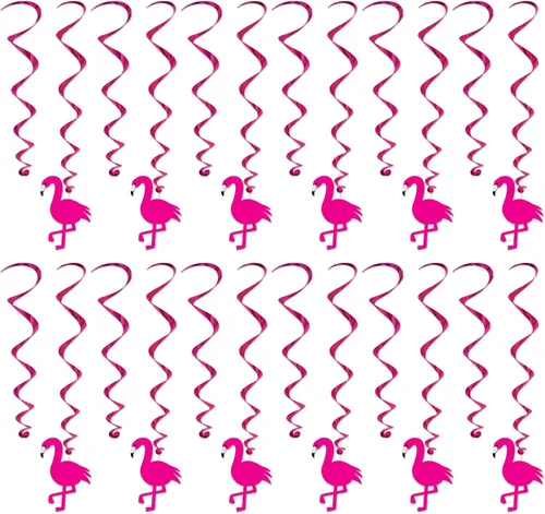 Beistle 24 piezas de flamenco remolinos Luau decoraciones para fiestas hawaianas tropicales colgantes espirales