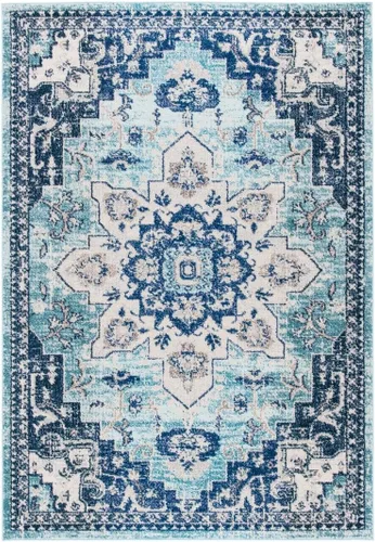 Miniatura 38 de Safavieh Madison Collection (MAD473M) Tapete redondo de 4 pies, azul y azul claro, diseño chic y bohemio desgastado de medallón, no pierde fibras