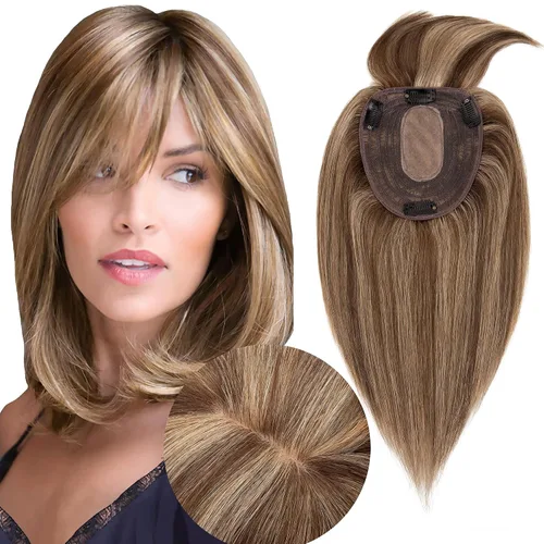 Miniatura 10 de SEGO SEGOHAIR - Toppers de cabello humano real para mujer, sin flequillo, más grande de 5.1 x 5.9 in, base de seda, densidad del 150 %, extensiones