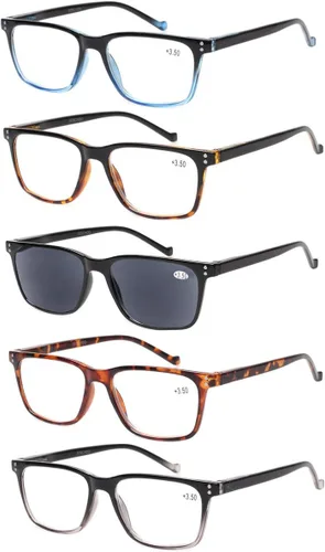 Miniatura 8 de JOSCHOO Paquete de 5 lentes de lectura para hombres y mujeres, bisagras de resorte, anteojos cómodos para leer (5 negros, 1.75)