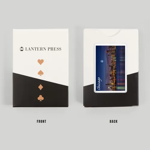 Miniatura 8 de Lantern Press Chicago, Illinois, Skyline por la noche (52 cartas de juego, baraja de cartas de tamaño póquer con comodines)