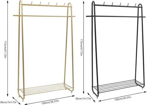 Miniatura 5 de Perchero de ropa resistente para dormitorio, sala de estar, perchero independiente de acero de estilo moderno con estantes, armario, color negro