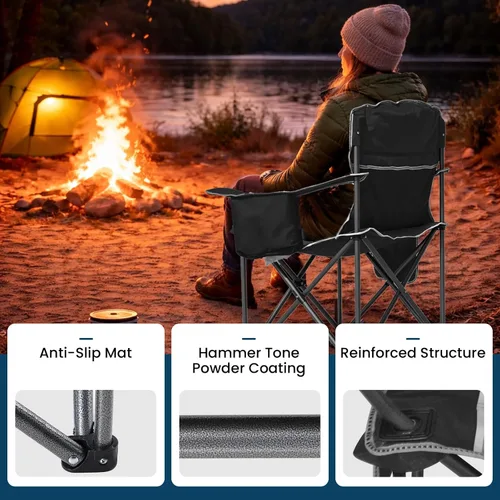 Miniatura 4 de Sillas de campamento para adultos de alta resistencia de 500 libras de capacidad, silla plegable de respaldo alto con marco de acero grueso, silla