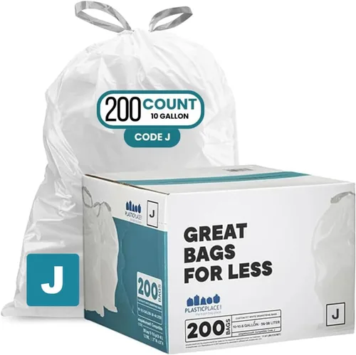 Plasticplace Bolsas de basura de ajuste personalizado compatibles con Simplehuman Code J - bolsas de basura con cordón de 10 a 10.5 galones,