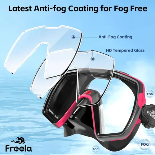 Miniatura 3 de Freela Adult Swim Goggles Mask for Adult with Nose Cover, Tempered Glass Anti Fog Waterproof 180° Clear Wide View Men Women Rosa