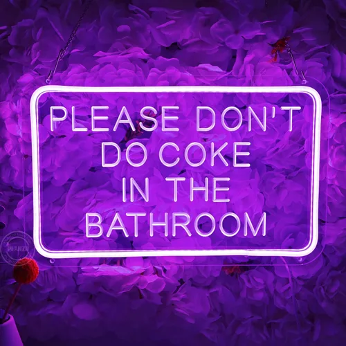 Miniatura 5 de Letrero de neón LED morado con texto en inglés «Please Don't Do Coke In The Bath» con USB para el hogar, dormitorio, baño, sala de juegos, bar
