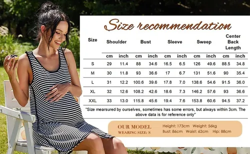 Miniatura 6 de Ekouaer - Vestido sin mangas para mujer, a rayas, de pijama, para embarazada, para amamantar