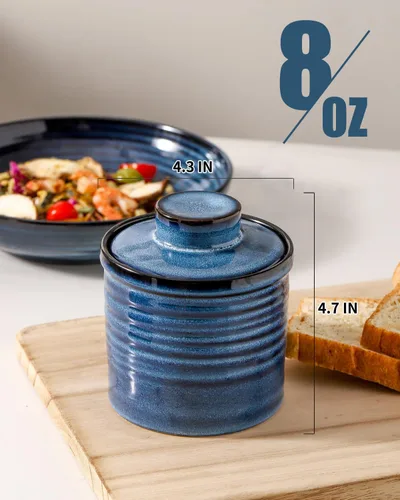 Miniatura 2 de Plato de Mantequilla de Cerámica, Plato de Mantequilla con Tapa, Recipiente de Mantequilla de Cerámica para Encimera, Mantequilla Francesa