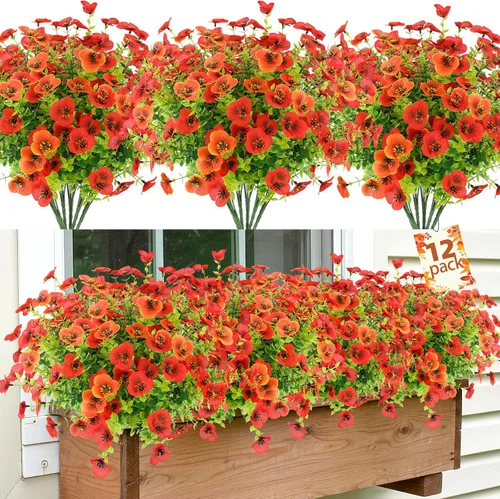 Miniatura 11 de MACTING 12 paquetes de flores artificiales para exteriores, resistentes a los rayos UV, pensamientos falsos, plantas al aire libre, flores