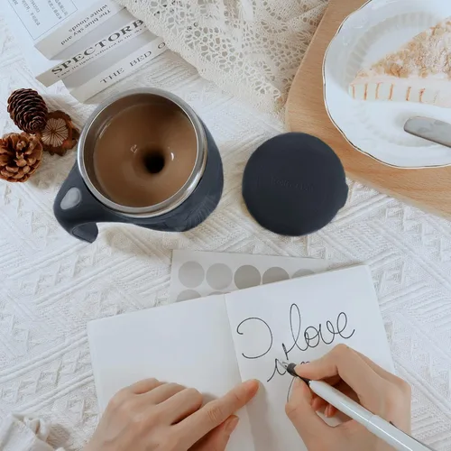 Miniatura 6 de Taza de café con agitación magnética automática, taza giratoria para mezcla en casa, oficina y viaje, divertida taza eléctrica de acero inoxidable