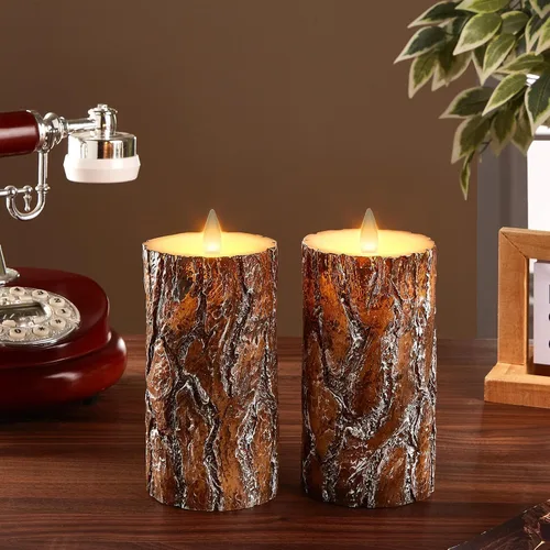 Miniatura 7 de Velas de pino sin llama en pilar parpadeantes con temporizador remoto, velas LED de cera real con llama en movimiento 3D operadas por batería, juego