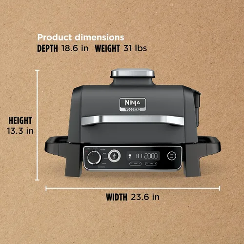 Miniatura 9 de Ninja OG751 Woodfire Pro - Parrilla para exteriores con termómetro integrado, parrilla principal 7 en 1, ahumador de barbacoa y freidora de aire al