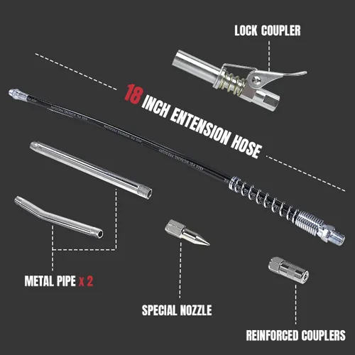 Miniatura 6 de Thorstone Kit de Pistola de Engrase de Empuñadura de Servicio Pesado de 7000PSI Capacidad de Carga de 14oz Manguera Flexible con Resorte de 18