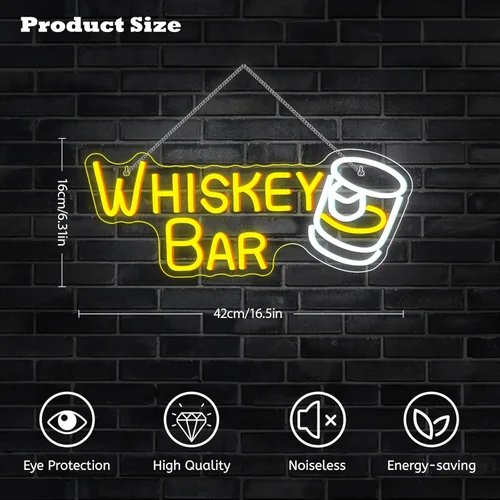 Miniatura 4 de Letrero de neón para barra de whisky, luces LED de neón para decoración de pared, letreros de bar iluminados para carrito de bar casero, Whisky