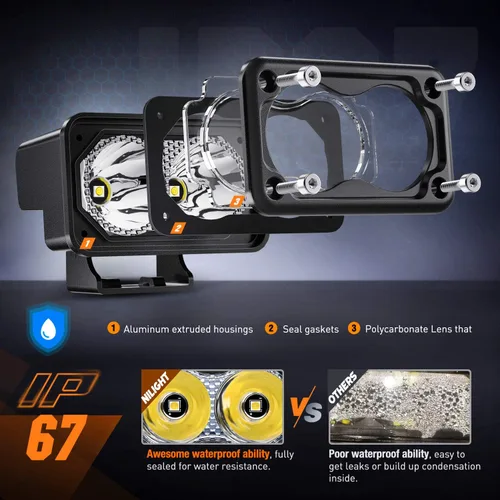 Miniatura 3 de Nilight 2 cápsulas LED de motocicleta de 3 pulgadas, 1300 lúmenes, luz de conducción EMC integrada, súper foco antiniebla todoterreno, luz auxiliar