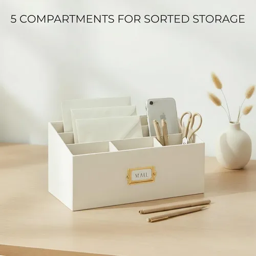 Miniatura 6 de KIBAGA Elegante organizador de correo de lino para tu encimera: organiza fácilmente bolígrafos, correo y más en espaciosos compartimentos
