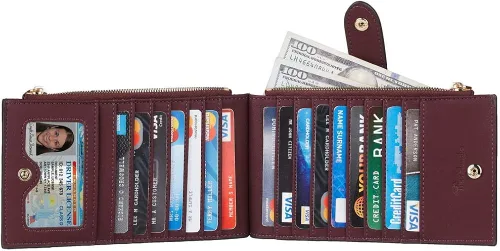 Miniatura 3 de Travelambo Billetera plegable con bloqueo RFID para mujer, con bolsillo con cremallera