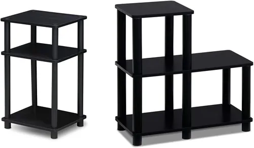 Furinno Turn-N-Tube Accent - Estante decorativo, color espresso/negro y solo mesa auxiliar de 3 niveles, 1 paquete, americano/negro